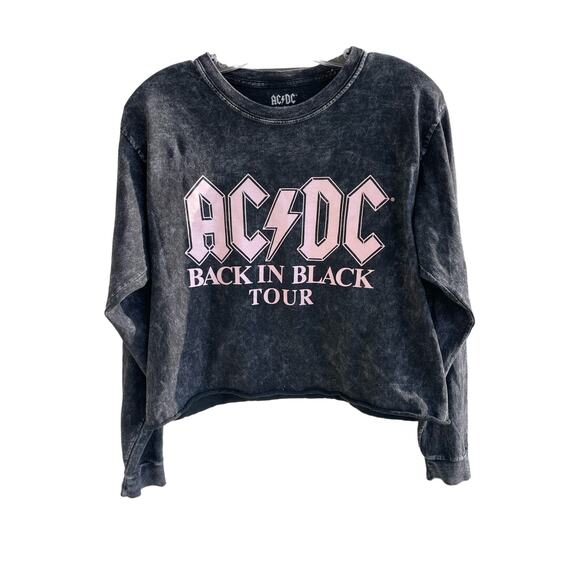 C-Life Group Tops - AC/DC long sleeve black CROP top with pink lettering.  Small